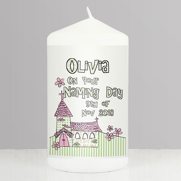 Personalised Church Candle Pink or Blue