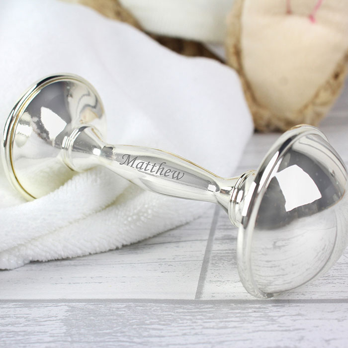 Personalised Silver Plated Baby Rattle