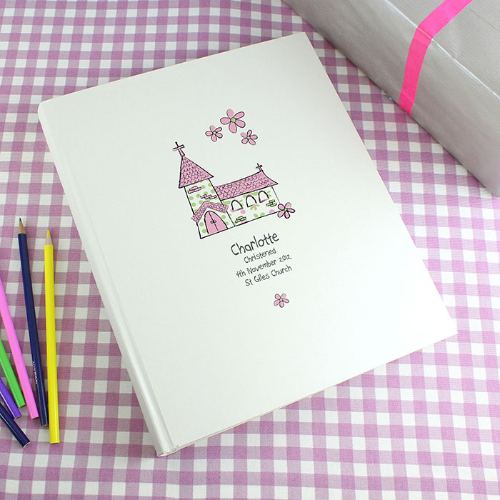 Personalised Photo Album Pink Whimsical Church Interleaved