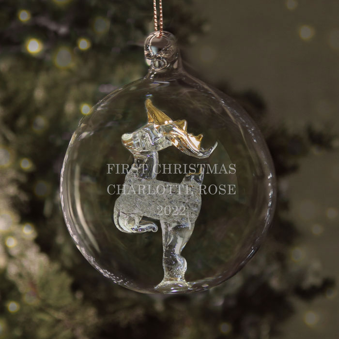 Engraved Glass Reindeer Christmas Tree Bauble