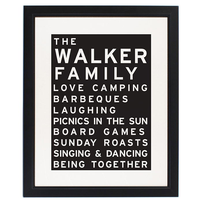 Typography Framed Personalised Family Print
