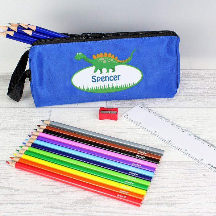 Personalised Dinosaur Pencil Case and Personalised Contents