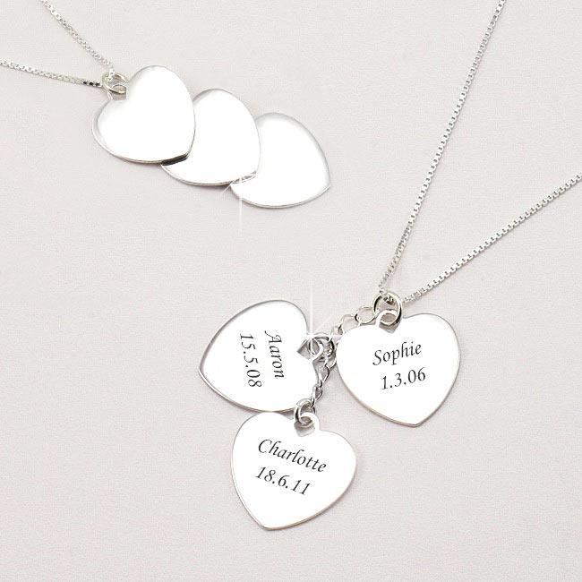 Mums Personalised Silver 3 Hearts Necklace