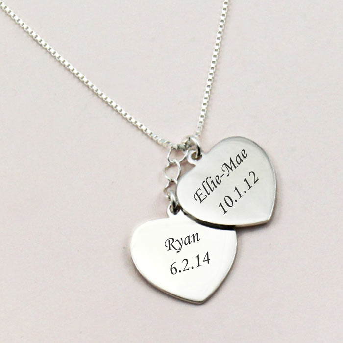 Mums Personalised Silver 2 Hearts Necklace