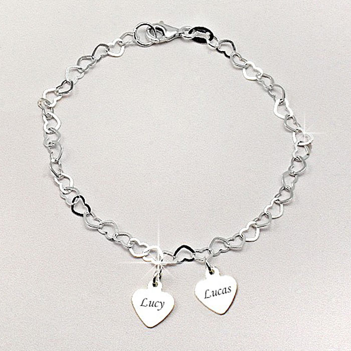 Mums Silver Double Personalised Heart Bracelet