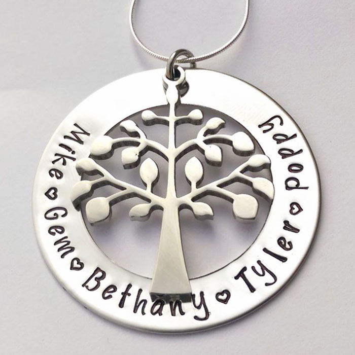 Personalised Hand Stamped Large Family Tree Mummy Necklace