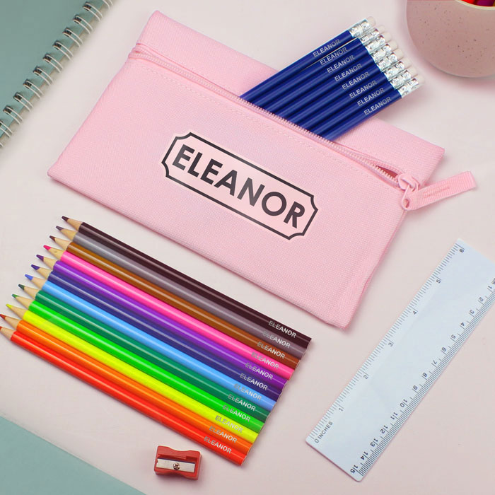 Personalised Pink Pencil Case and Pencils