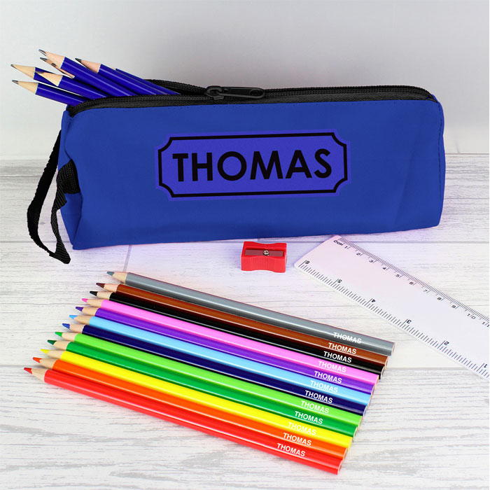 Personalised Blue Pencil Case and Pencils