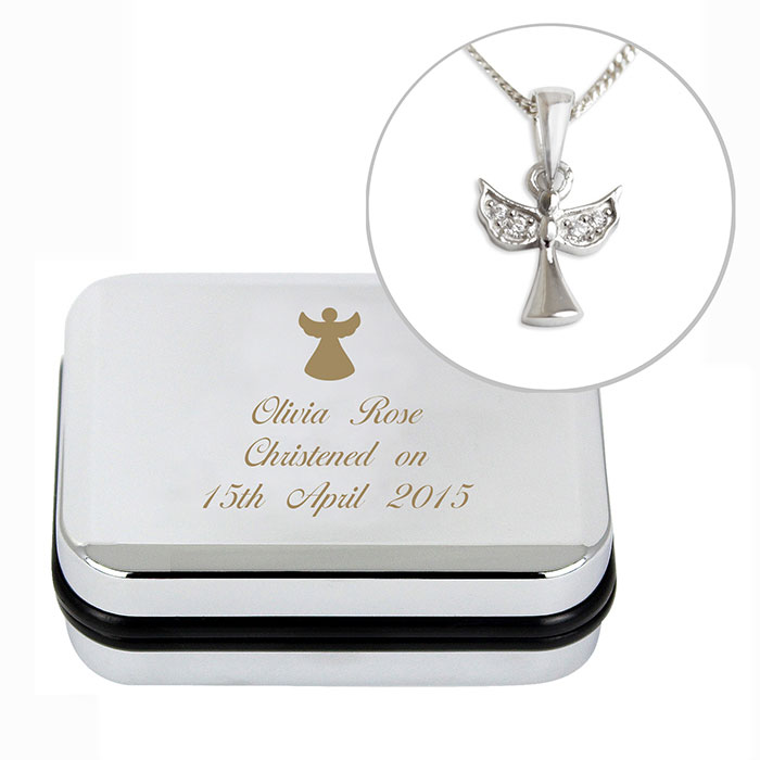 Personalised Silver Plated Angel Necklace and Box