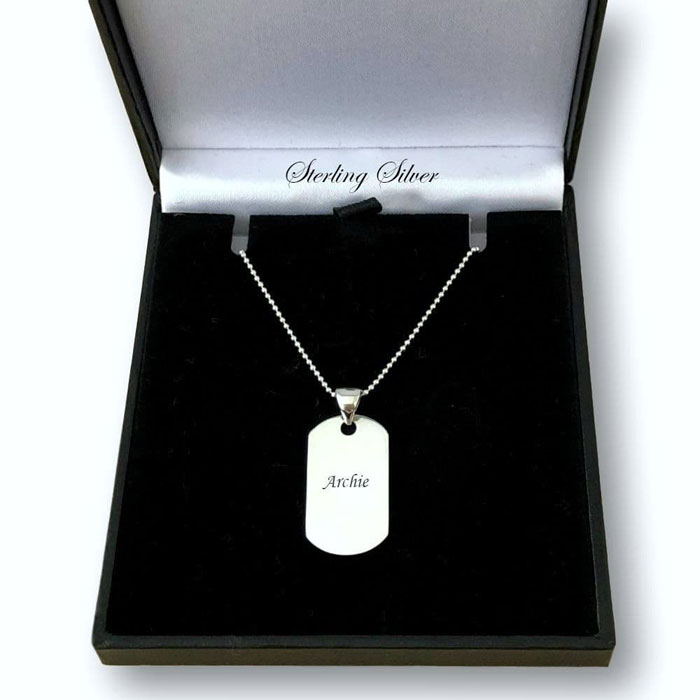 Sterling Silver Engraved Dog Tag Necklace