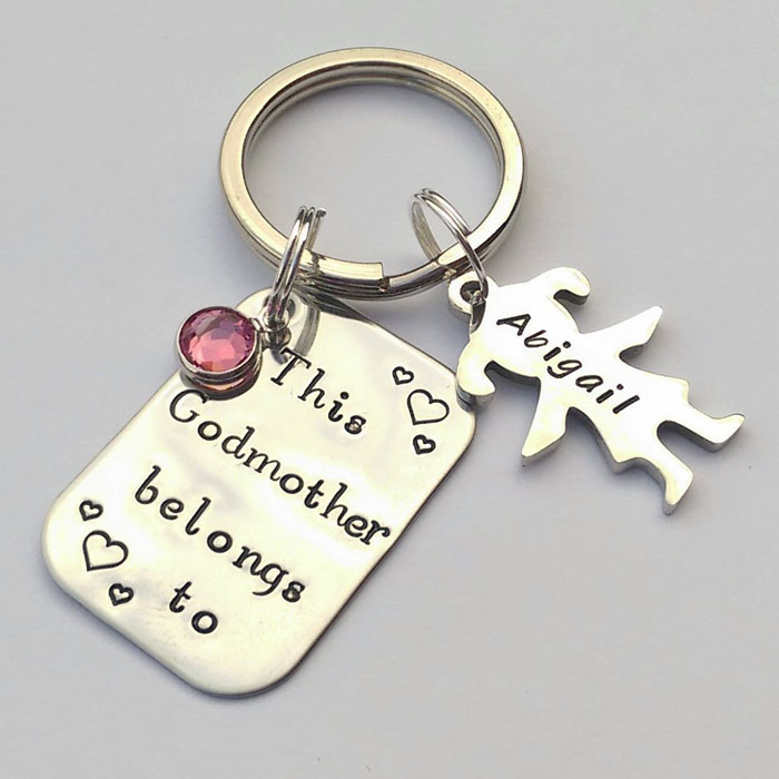 Personalised Godmother Hand Stamped Stainless Steel Keyring