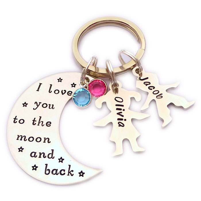 Love You to the Moon and Back Hand Stamped Keyring