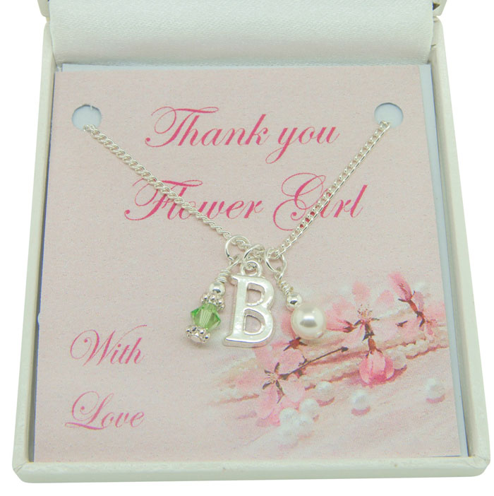 Thank You Bridesmaid Flower Girl Initial Birthstone Necklace