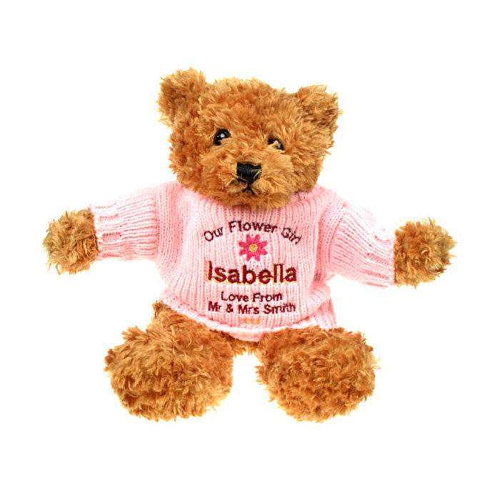Personalised Flower Girl Brown Teddy Bear