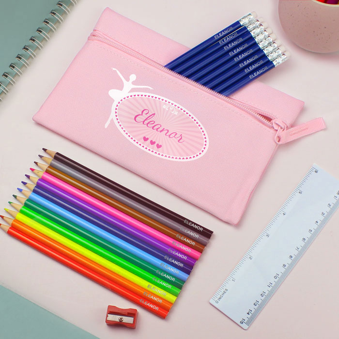 Personalised Pink Ballerina Pencil Case and Contents