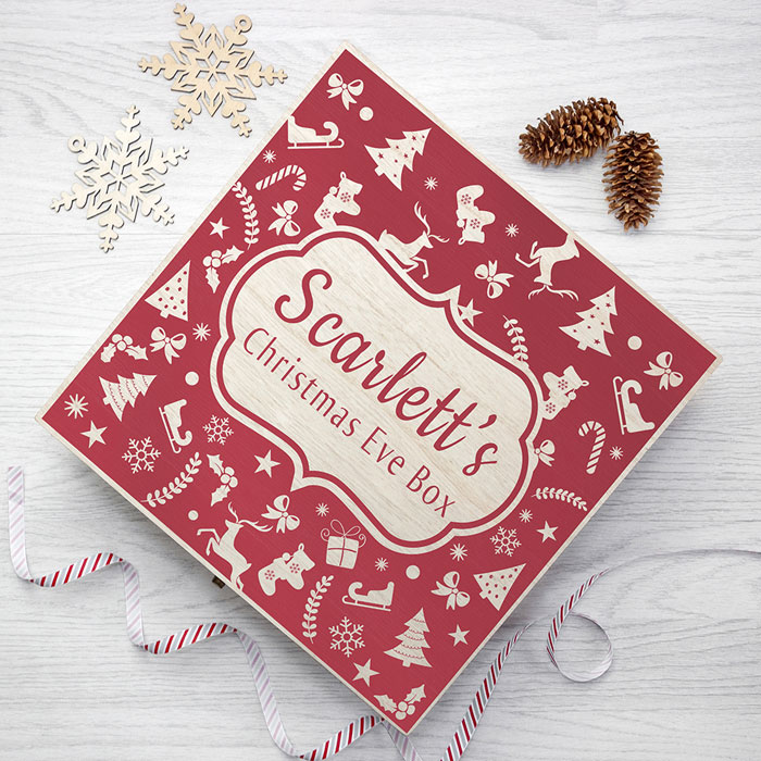 Personalised Christmas Eve Box With Festive Pattern Large