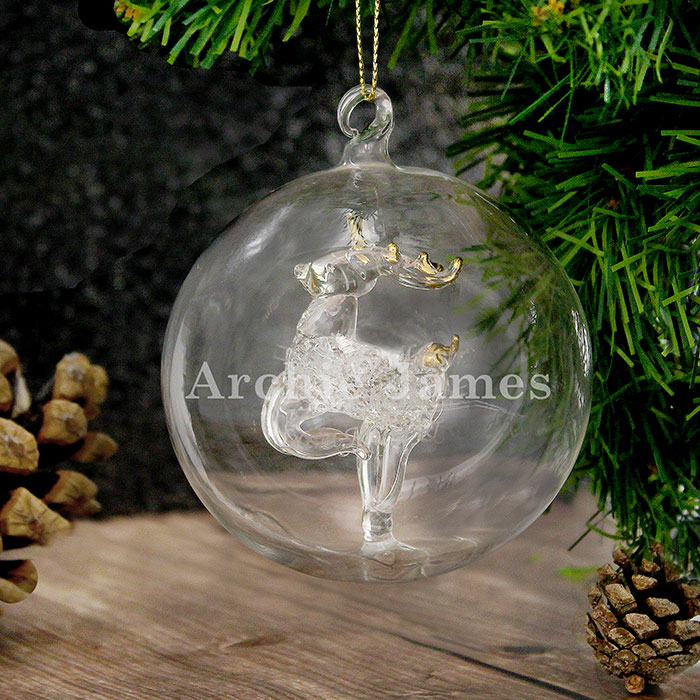 Engraved Name Only Glass Reindeer Bauble