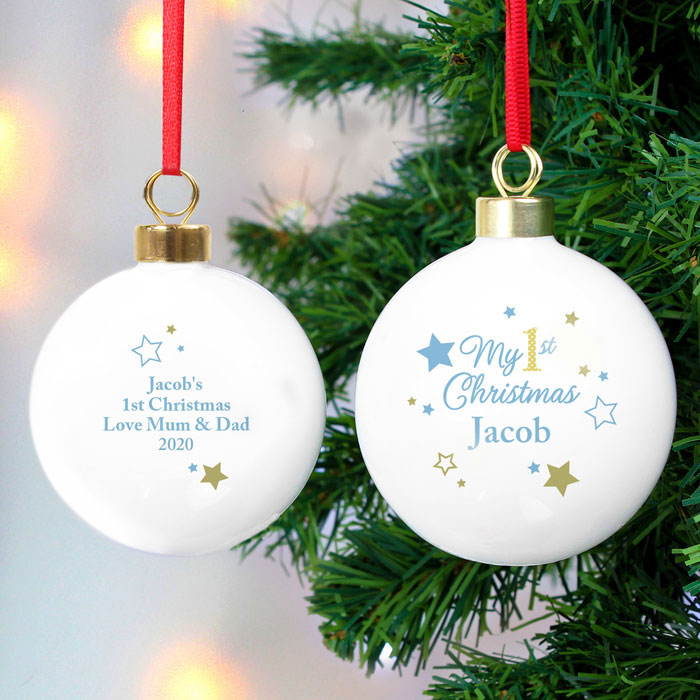 Personalised Gold and Blue Stars My 1st Christmas Bauble