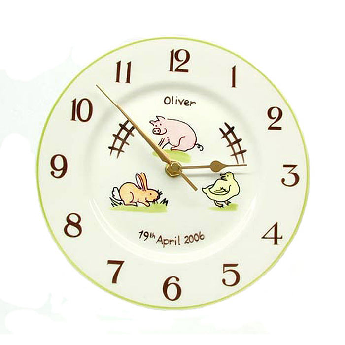 Personalised Bone China Farm Animals Clock