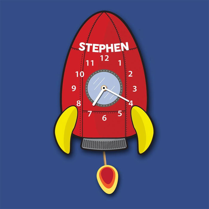 Personalised Rocket Ship Pendulum Wall Clock