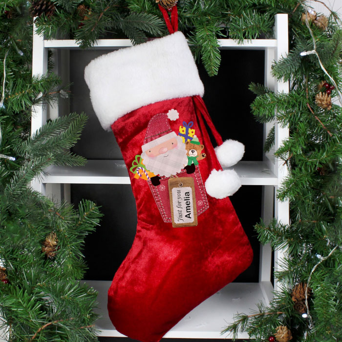 Personalised Pocket Santa Claus Luxury Stocking