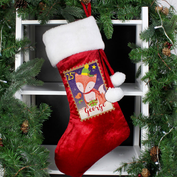 Personalised Festive Fox Luxury Christmas Stocking