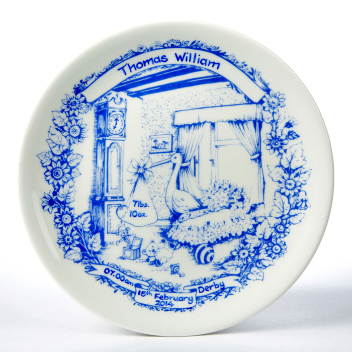 Personalised Staffordshire Blue Traditional Baby Birth Plate