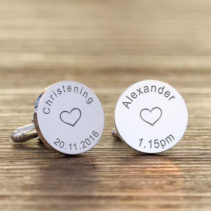 Personalised Silver Finish Christening Name Cufflinks