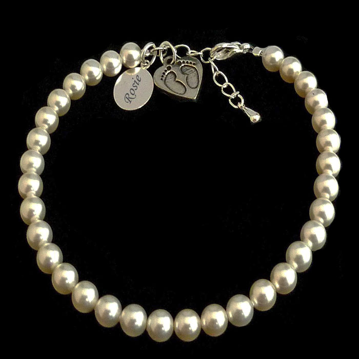 Personalised Pearl Baby Loss Bracelet With Footprint Charm