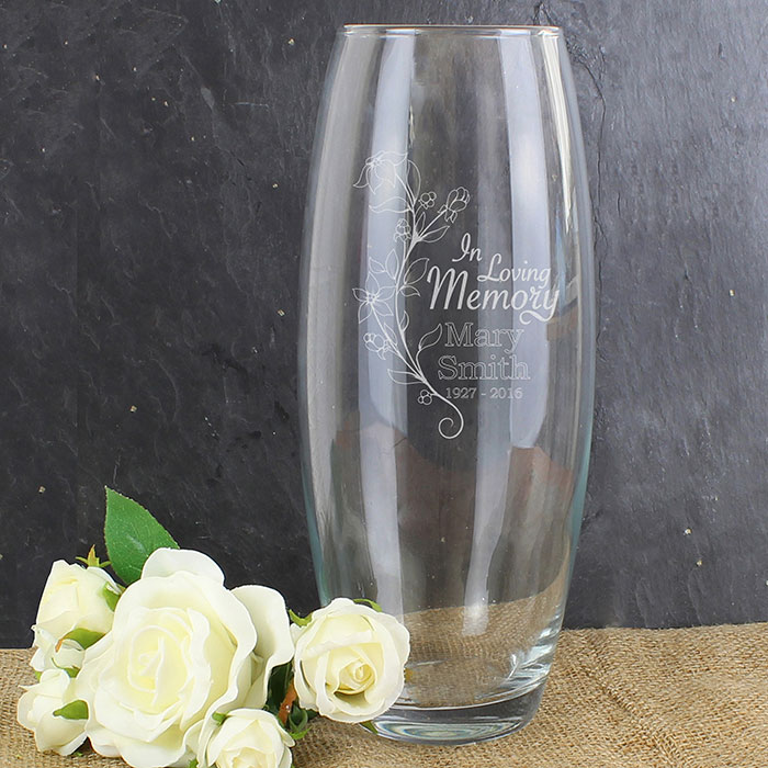 Engraved In Loving Memory Memorial Glass Vase
