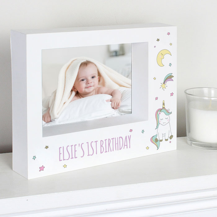 Personalised Baby Unicorn 7 x 5 inch Box Photo Frame