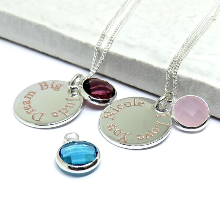 Personalised Silver Plated Edge Birthstone Necklace