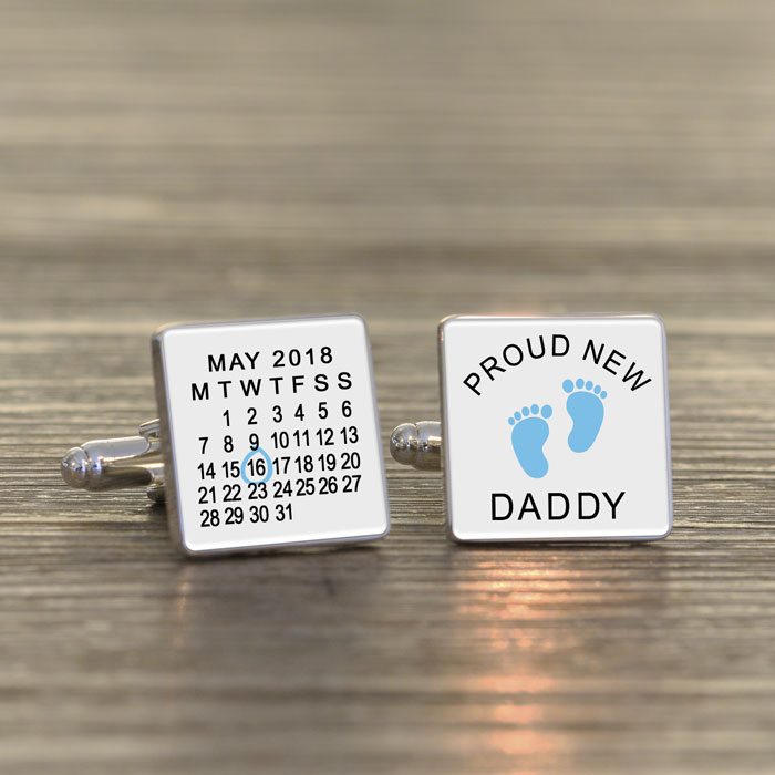 Personalised Proud New Daddy Silver Finish Cufflinks