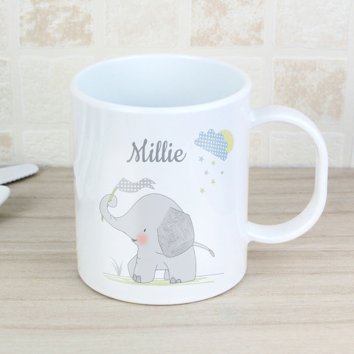 Personalised Hessian Elephant Plastic Toddler Mug