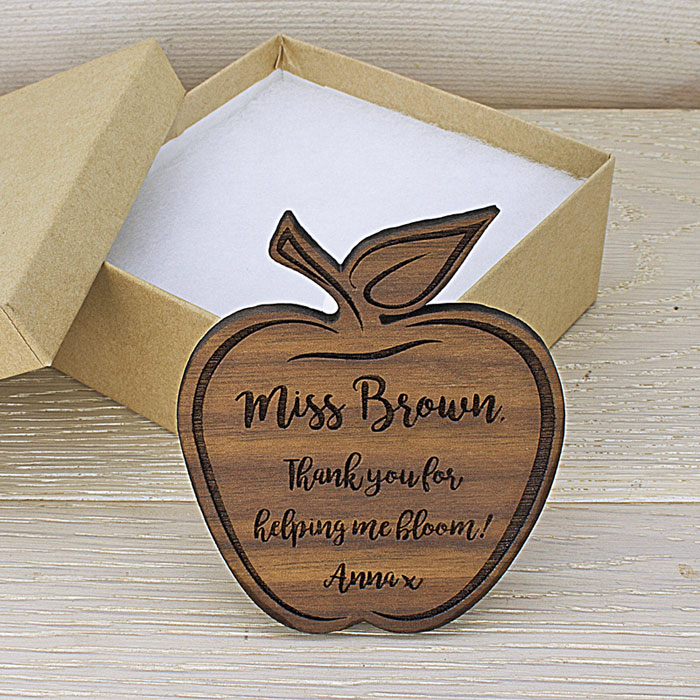 Personalised Teachers Apple Shaped Walnut Wood Fridge Magnet