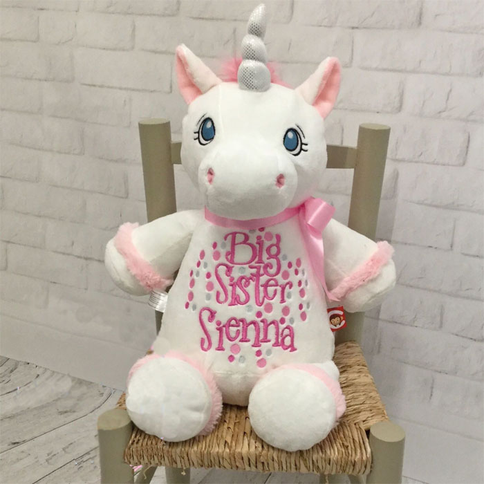 Personalised Big Sister Cubbies White Unicorn Soft Toy