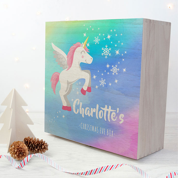 Personalised Colourful Baby Unicorn Christmas Eve Box