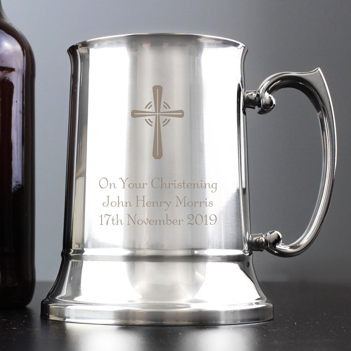 Engraved Steel Christening or Baptism Tankard