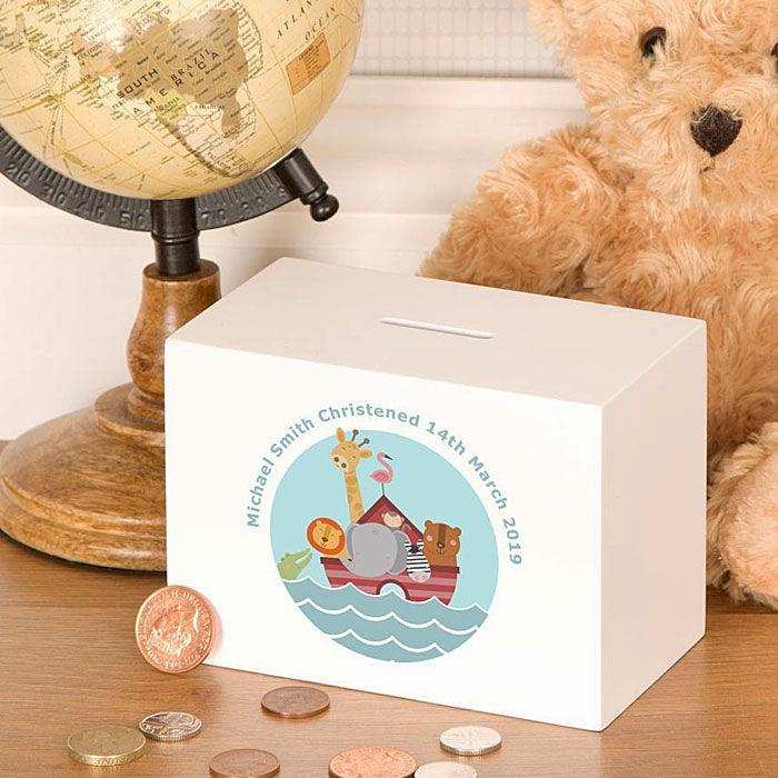 Noahs Ark Personalised Wooden Childrens Money Box