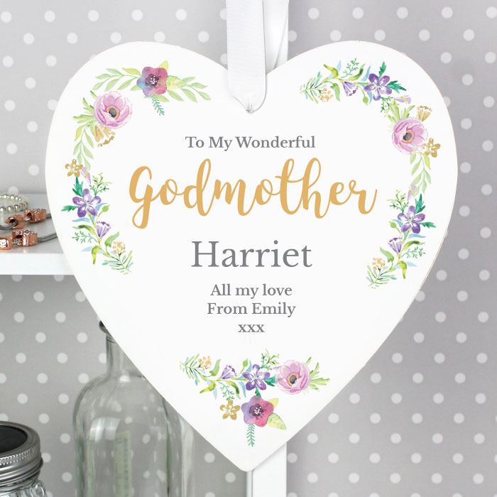 Personalised Floral Watercolour Large Wooden Heart