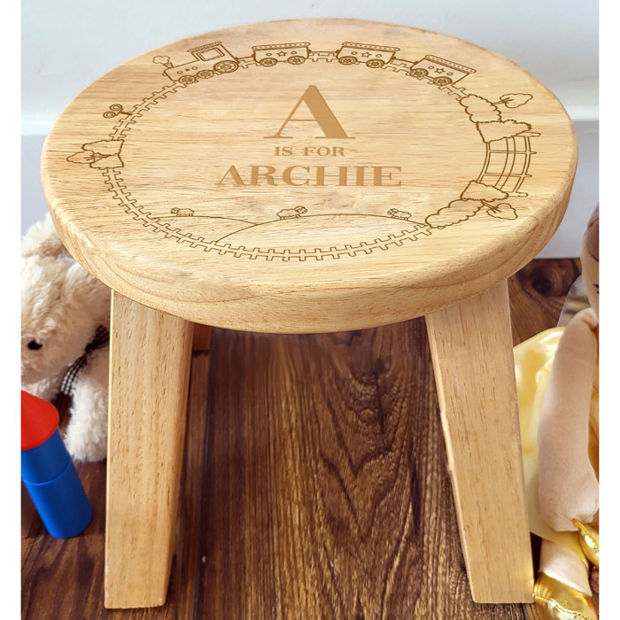 Personalised Engraved Boys Wooden Initial Name Stool