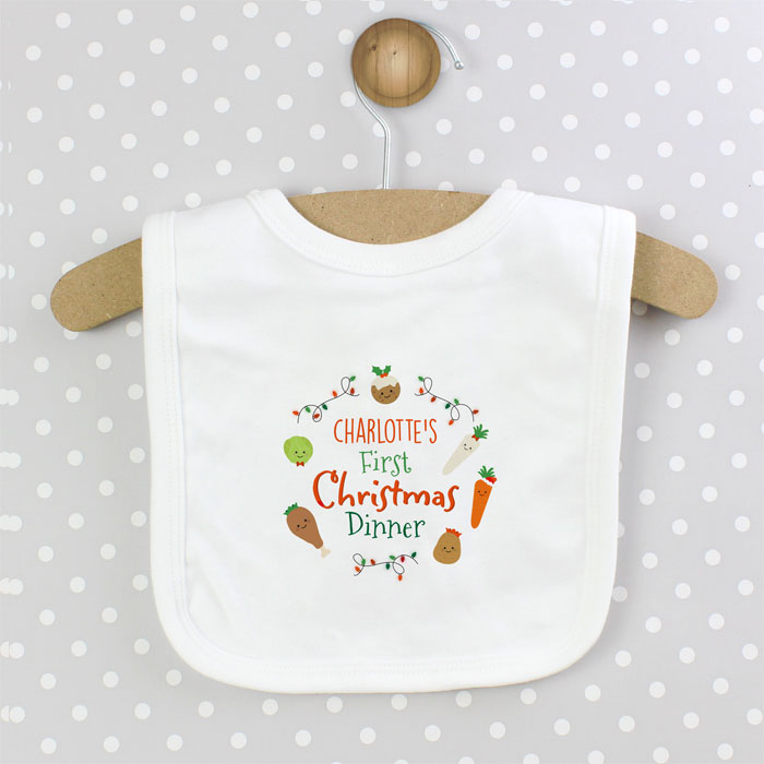 Personalised Babys First Christmas Dinner Cotton Bib