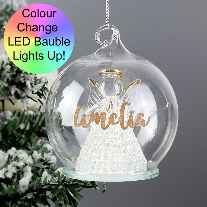 Personalised Christmas Colour Changing LED Angel Tree Bauble