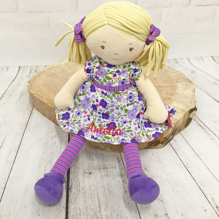 Personalised Embroidered Fair Trade Baby Safe Rag Doll Peggy