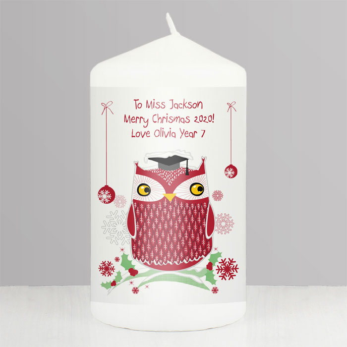 Personalised Christmas Owl Teacher Candle Appreciation Gift