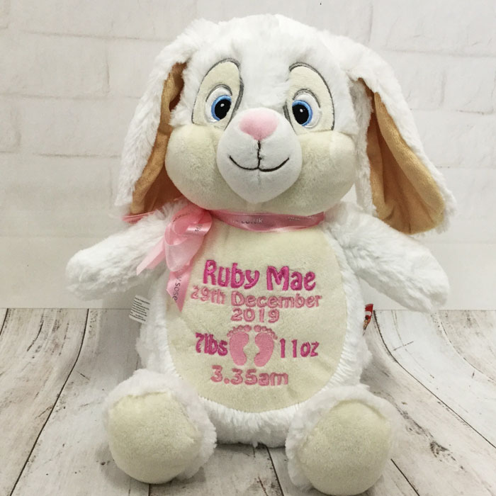Personalised Baby Girl Cubbies White Birth Bunny