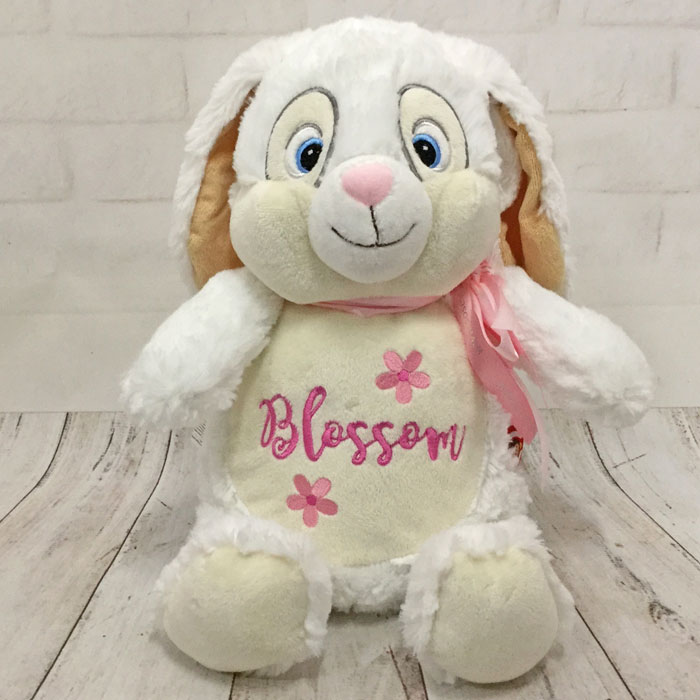 Embroidered White Cubbies Name Bunny