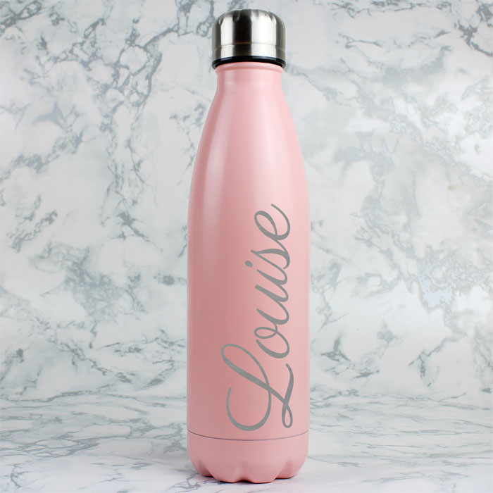 Girls Personalised Pink Metal Insulated Drinks Bottle