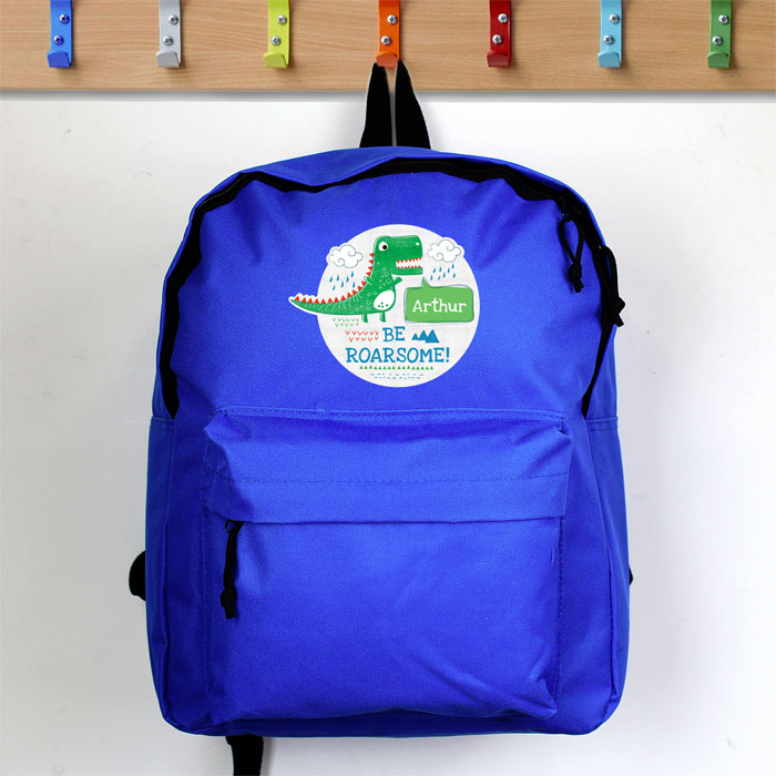 Personalised Be Roarsome Dinosaur Blue Backpack