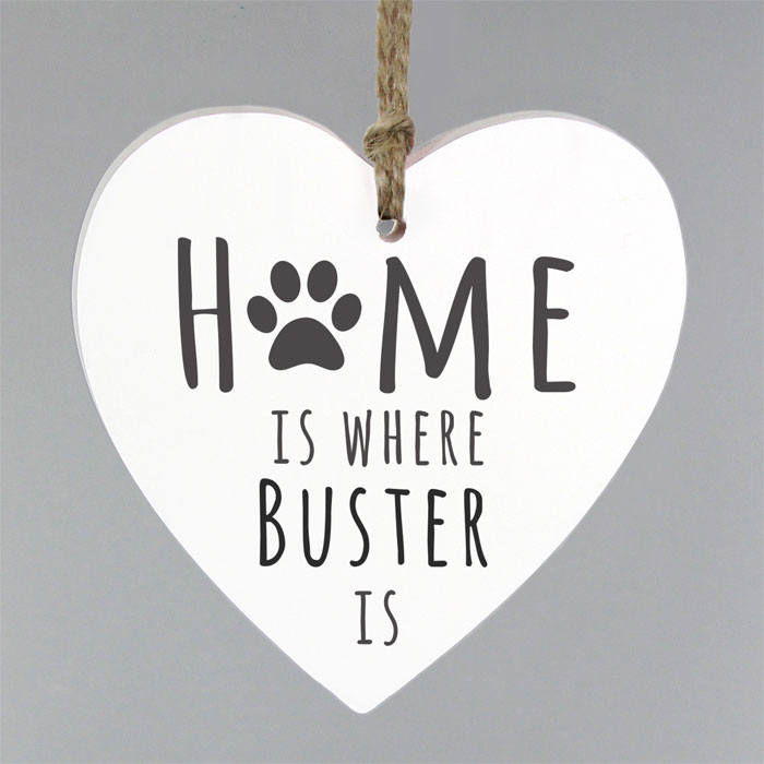 Personalised Home is Where Pet Wooden Heart Decoration